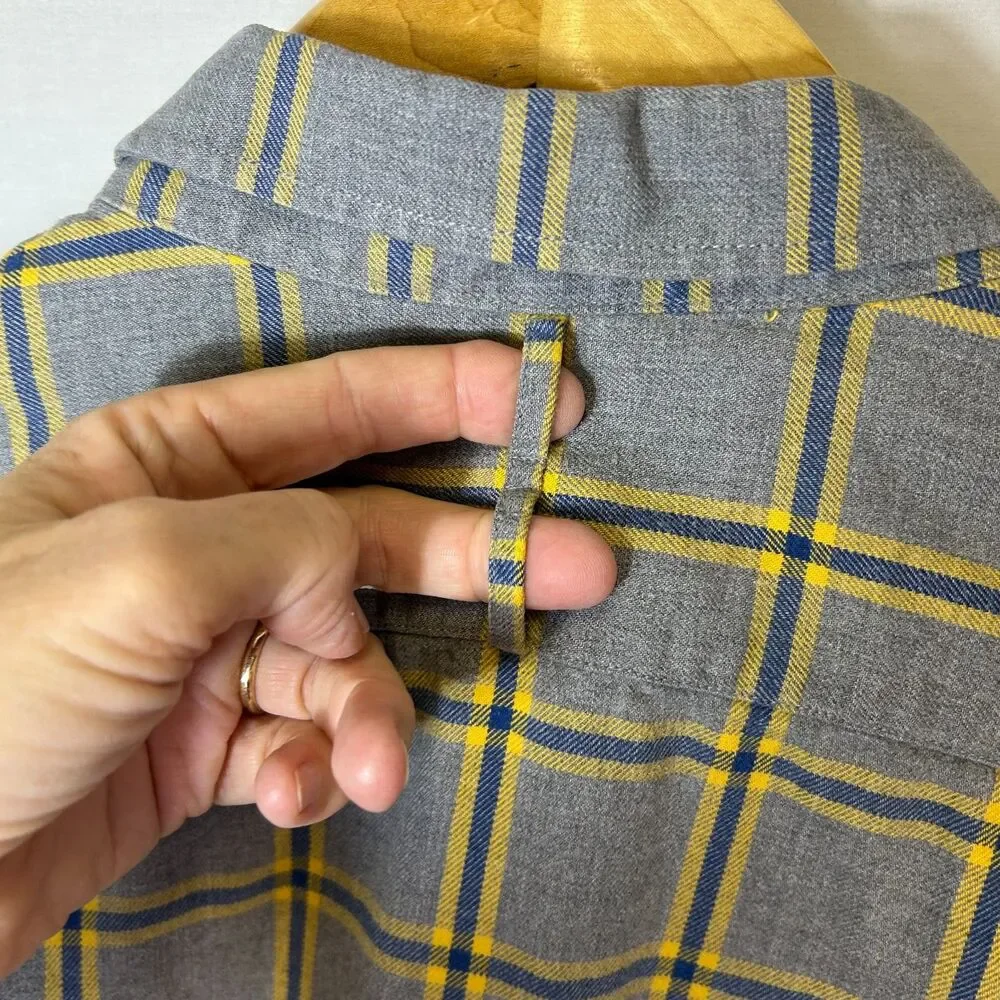 Banana Republic Men's Gray Yellow Blue Windowpane Plaid LS Flannel Shirt Size L